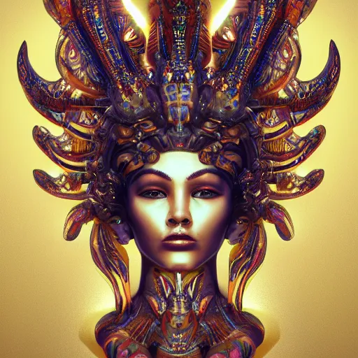 Image similar to Full body photo of the most beautiful goddess, she has a jellyfish phoenix head's, by Tooth Wu, trending on Artstation, digital art, symmetrical artwork, cinematic, hyper realism, high detail, octane render, 4k, 8k