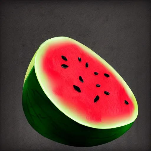 Prompt: a digital painting of a broken watermelon