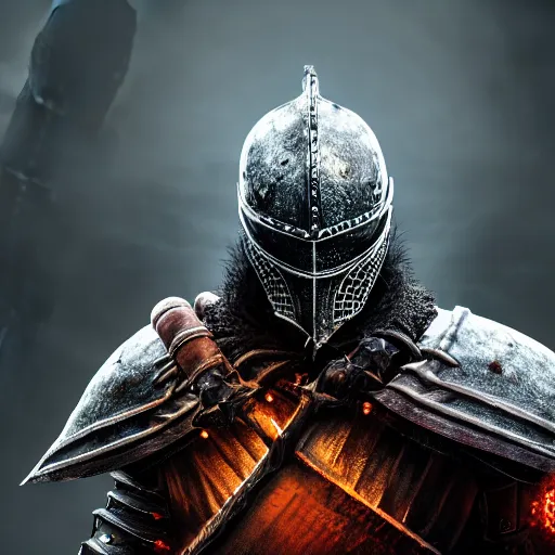 Image similar to portrait of a warrior with battle armor,fantasy, dark souls, bloodborne, D&D, HDR, natural light, dynamic pose, award winning photograph, Unreal Engine , 8k,