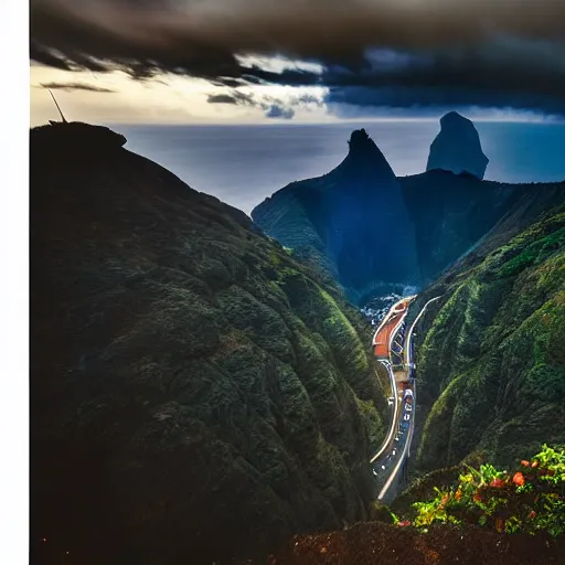 Prompt: king kong walking over madeira island in funchal city, trampled, cinematic shot, realistic, hdr, color, wide shot, gigantic