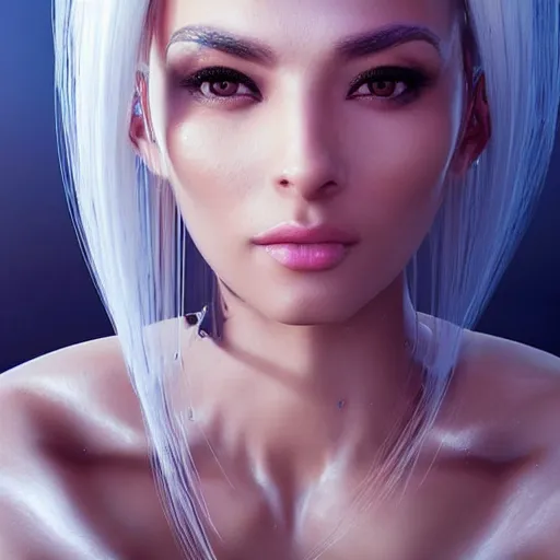 Prompt: “These 3D portraits are unbelievably incerdibly realistic. unreal engine 5. RTX. ray tracing. nvidia hairworks. portrait of Gorgeous girl with white hair futuristic. In bodysuit. Magic sparkles. very high detailed. By Charli Amani. ultra by Vishwesh Taskar by greg rutkowski by thomas kinkade