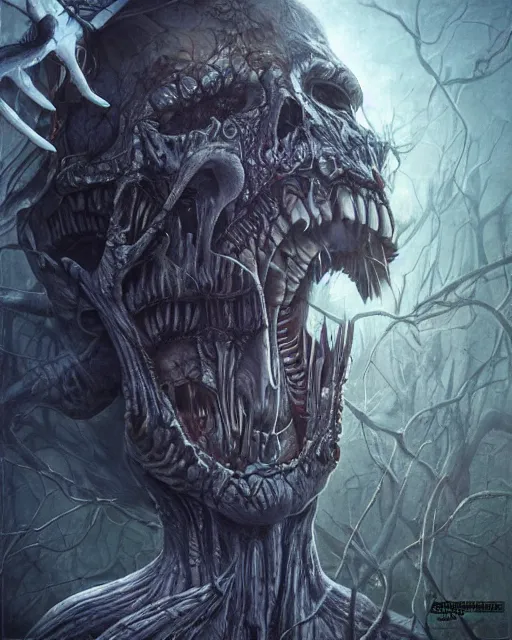 Prompt: death is swallowed up in victory, very detailed and beautiful womans face, screaming with fear, artwork by artgerm, centered shot, wide angle, full body, elfpunk, artwork by naoto hattori, giger, landscape art by john howe