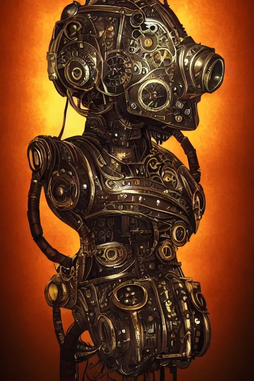 Image similar to steampunk helmet fantasy art mask robot ninja stylized digital illustration sharp focus, elegant intricate digital painting artstation concept art global illumination ray tracing advanced technology chaykin howard and campionpascale and cooke darwyn and davis jack