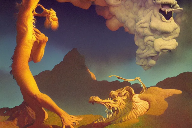 Prompt: fafnir, digital painting by maxfield parrish and michael whelan, photorealistic