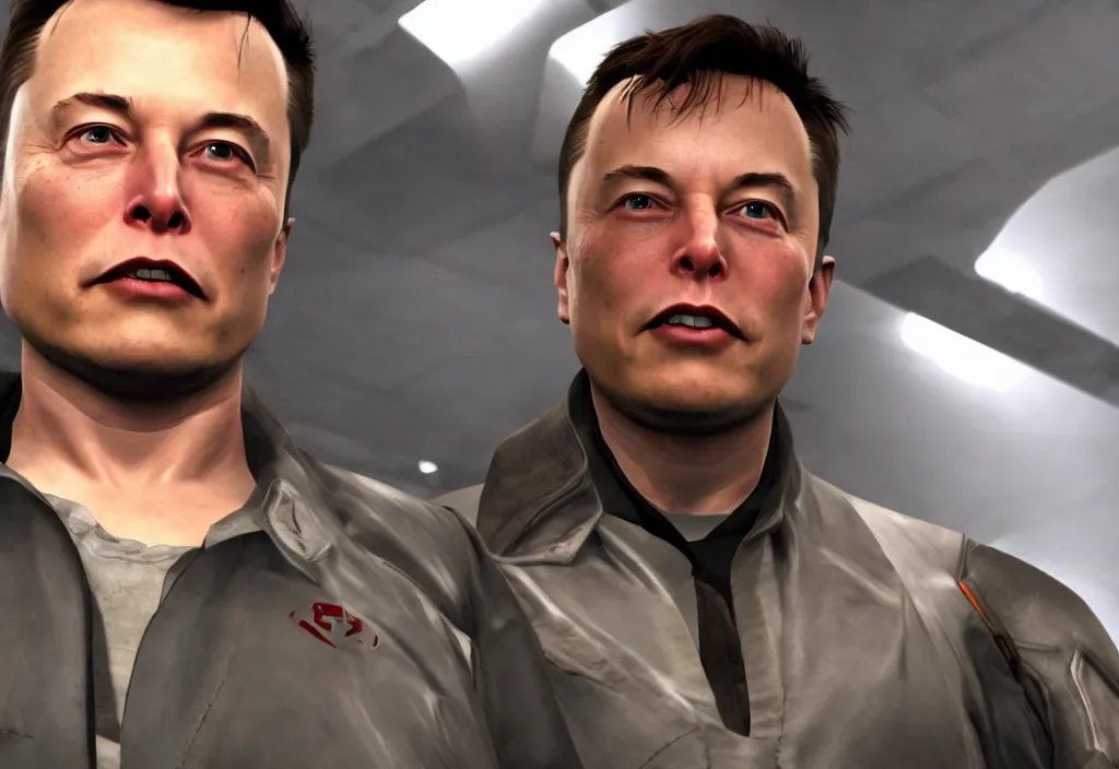 Image similar to elon musk in half life, elon musk in the video game half life, gameplay screenshot, close up, 3 d rendering. unreal engine. amazing likeness. very detailed.