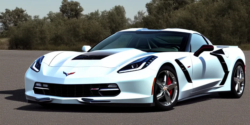 Image similar to chevrolet corvette stingray coupe z 5 1 2 lt, in chrome, render, 4 k, photoreal, photo