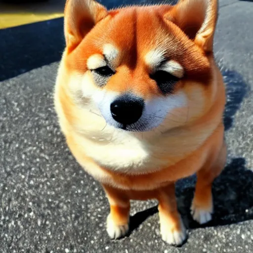 Image similar to a photo of a shiba inu made out of okonomiyaki