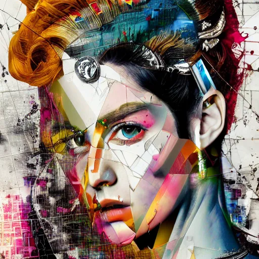 Image similar to roman goddess, contemporary collage, highly detailed, digital painting, 4 k, hdr, punk, fashion, smooth, sharp focus, art by nick knight, sandra chevrier and john hoyland