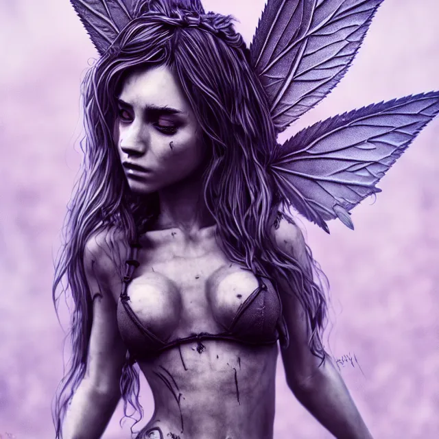 Image similar to full body pose, beautiful adult marijuana fairy, grungy, grunge, highly detailed, 4 k, hdr, smooth, sharp focus, high resolution, award - winning photo, artgerm, photorealistic