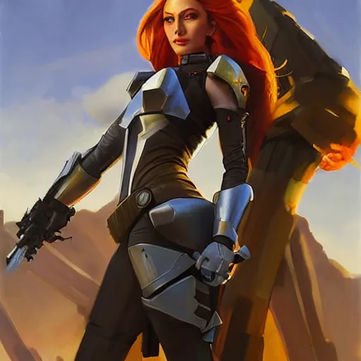 Image similar to greg manchess portrait painting of armored mara jade as overwatch character, medium shot, asymmetrical, profile picture, organic painting, sunny day, matte painting, bold shapes, hard edges, street art, trending on artstation, by huang guangjian and gil elvgren and sachin teng