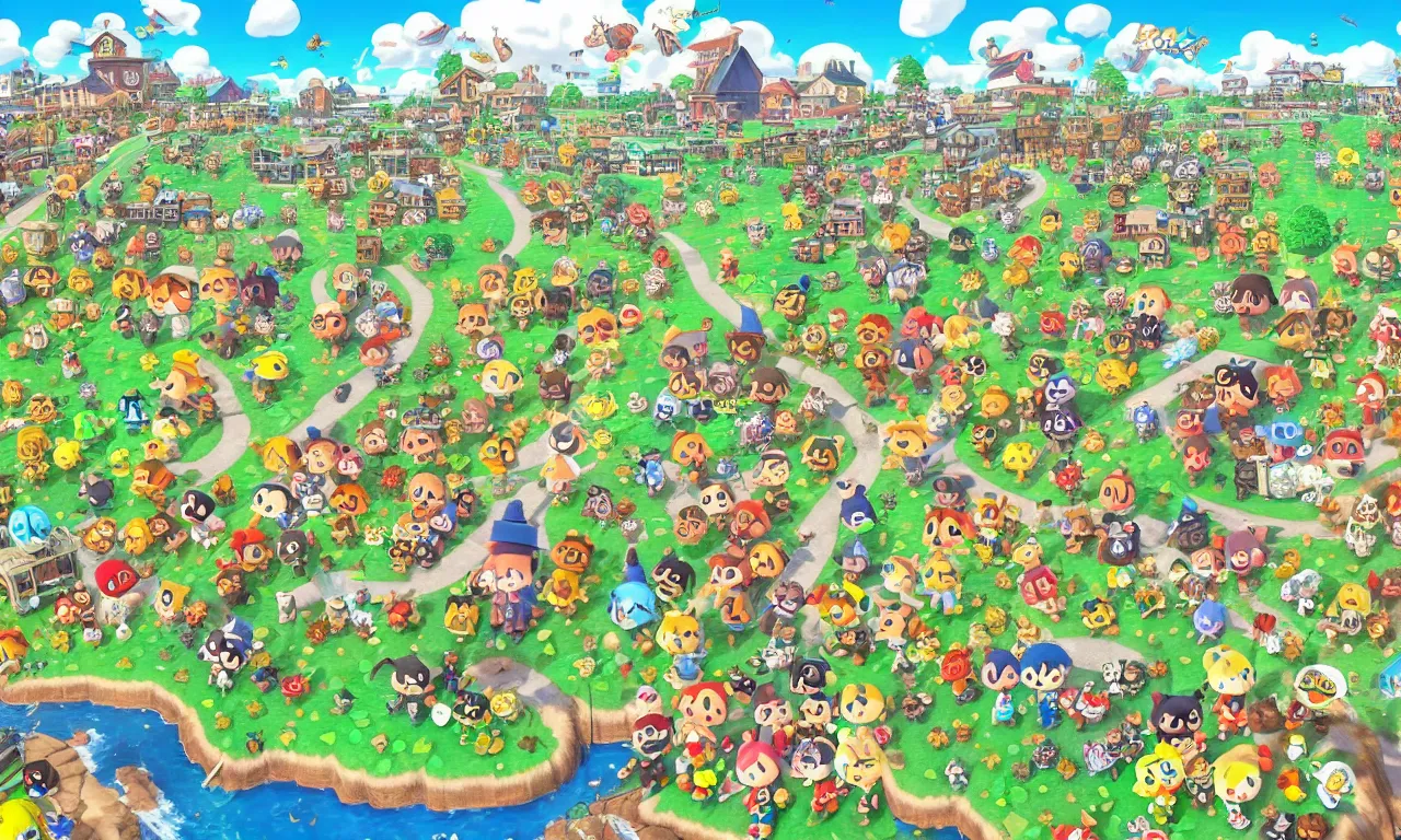 Prompt: a beautiful picture of Animal Crossing village by Akira Toriyama, highly detailed, trending on Artstation