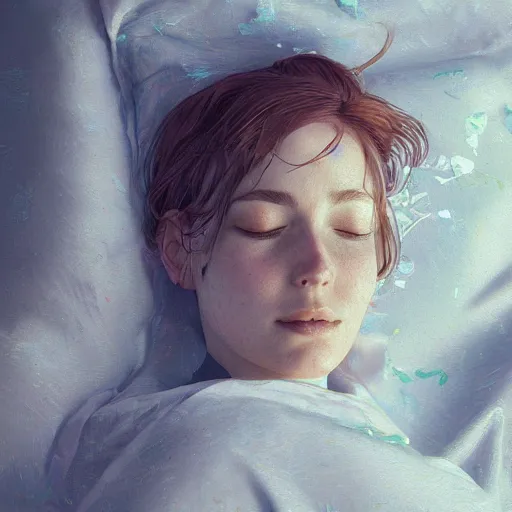 Image similar to sleeping portrait, hyper detailed, digital art, trending in artstation, cinematic lighting, studio quality, smooth render, unreal engine 5 rendered, octane rendered, art style by klimt and nixeu and ian sprigger and wlop and krenz cushart.