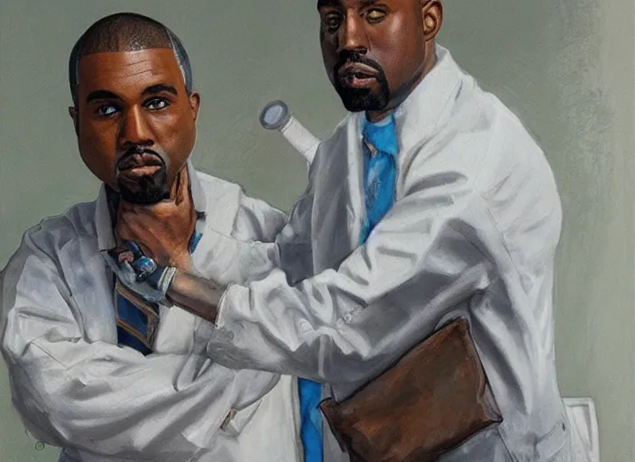 Image similar to a highly detailed ( ( ( ( kanye ) ) ) ) portrait of a dentist, james gurney, james jean