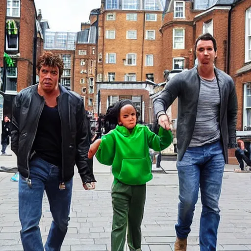 Prompt: “The Incredible Hulk and his family strolling down Marylebone High St gettyimages”