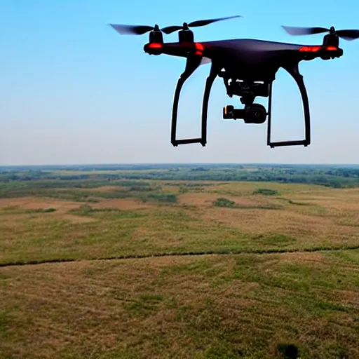 Prompt: drone's flying above countryside in an optopus formation