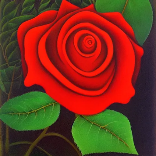 Prompt: a red rose by henri rousseau