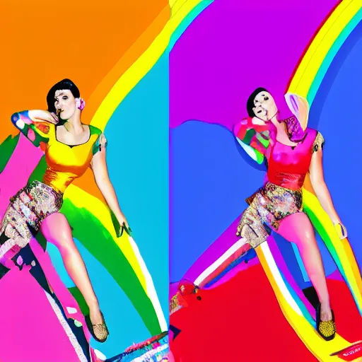 Image similar to rainbow katy perry. pop art