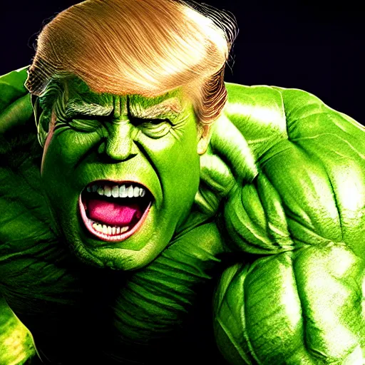 Image similar to Donald Trump plays the Incredible Hulk in new ultra hd movie, IMAX