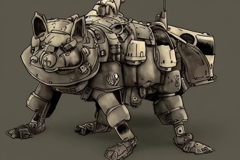 Image similar to heavily armoured mechanical corgi by studio ghibli