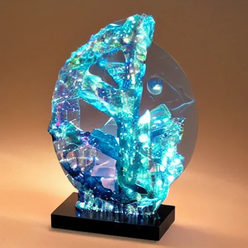 Prompt: abstract carved crystal sculpture of a galaxy