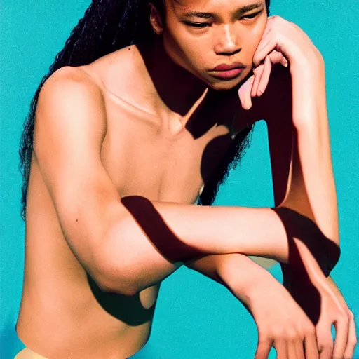 Image similar to realistic photoshooting for a new nike lookbook, color film photography, photo of a woman, photo in style of tyler mitchell, shusei nagaoka, steven meisel, 3 5 mm