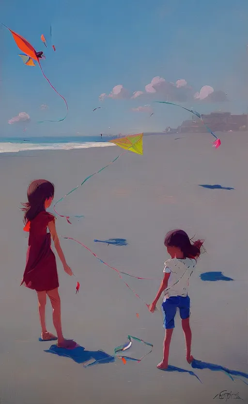 Image similar to flying kites at the beach by atey ghailan and garmash, michael