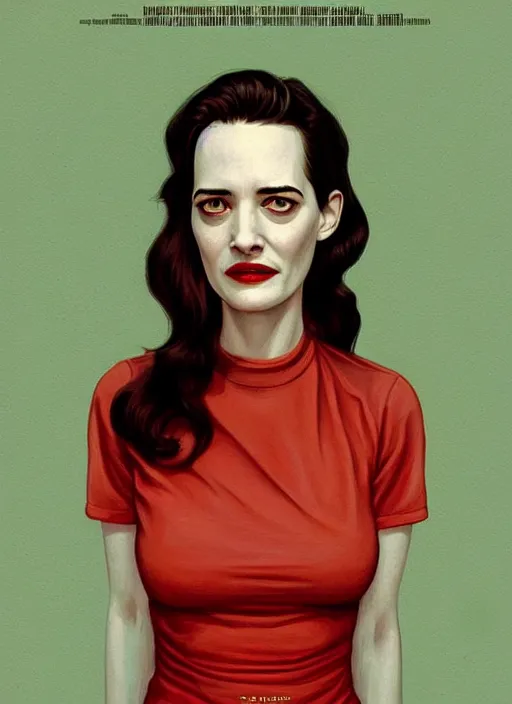 Image similar to twin peaks movie poster art, portrait of a very sweaty eva green with ecstatic face, from scene from twin peaks, clean, simple illustration, nostalgic, domestic, highly detailed, digital painting, artstation, concept art, smooth, sharp focus, illustration, artgerm, donato giancola, joseph christian leyendecker, wlop