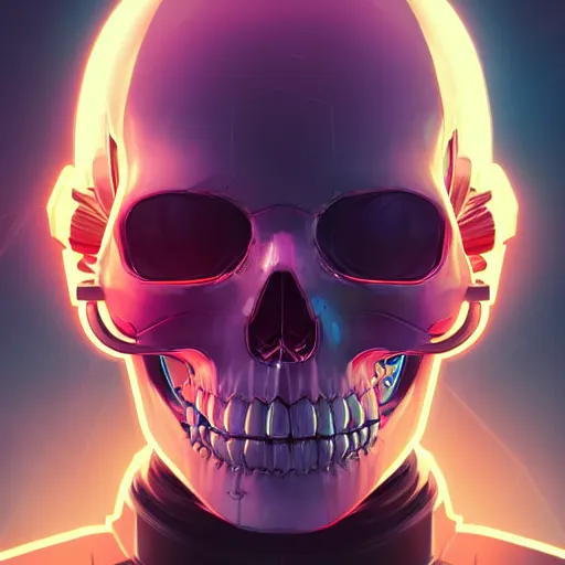 Image similar to a cyberpunk skull, by guweiz and wlop and ilya kuvshinov and artgerm and josan gonzalez, digital art