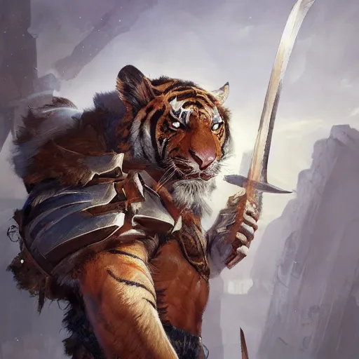 Image similar to commission portrait of a fit male anthro tiger holding a shield and wearing armour,character design by charles bowater,greg rutkowski,ross tran,hyperdetailed,hyperrealistic,4k,deviantart,artstation,professional photography,concept art