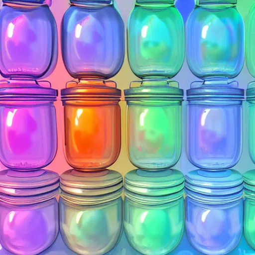 Prompt: generated life in glass jars, fetus, 3 d, colorful, synthetic, anatomical, detailed innards, refractive, transparent, occlusion, shadows, sss
