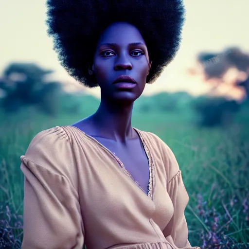 Prompt: photographic portrait of a stunningly beautiful african renaissance female in soft dreamy light at sunset, beside the river, soft focus, contemporary fashion shoot, in a denis villeneuve and tim burton movie, by edward robert hughes, annie leibovitz and steve mccurry, david lazar, jimmy nelsson, extremely detailed, breathtaking, hyperrealistic, perfect face, octane render