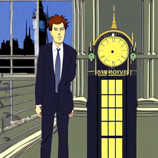 Prompt: The Tenth Doctor standing next to Joe Biden looking at Big Ben, Studio Ghibli