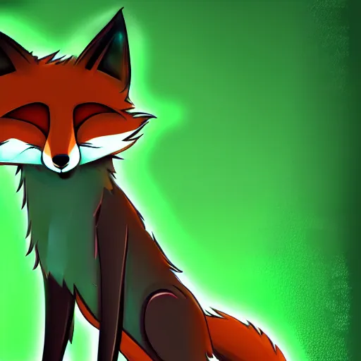 Image similar to anthropomorphized fox in anime style, green and black colors, digital painting, hd, concept art