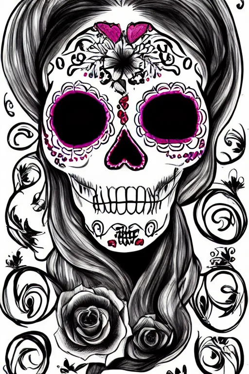 Prompt: illustration of a sugar skull day of the dead girl, art by antoni piotrowski