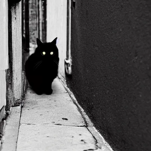 Prompt: 📷📸 A lonely black cat in the middle of an alleyway