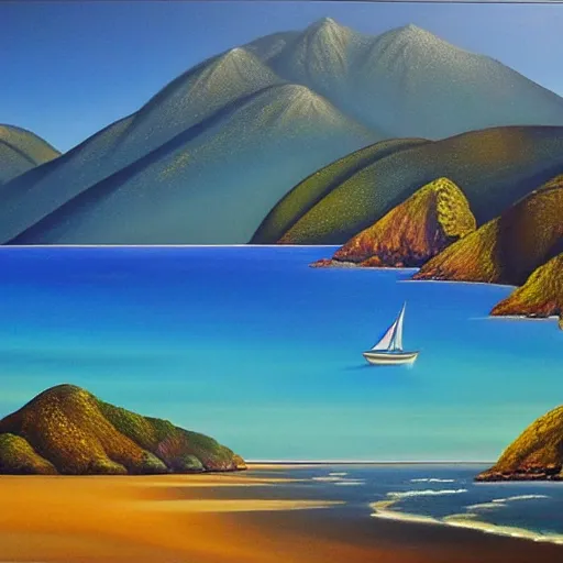 Prompt: tata islands, golden bay abel tasman new zealand, highly detailed, highly detailed fantasy ethereal surrealist art