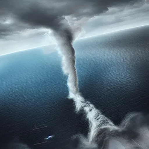 Prompt: “ tornado in the ocean detailed realistic 8 k resolution concept art ”