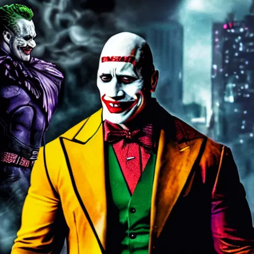 Image similar to Dwayne Johnson as the joker Marvel 4K detail