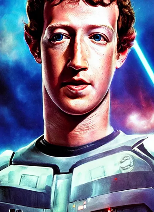 Prompt: Mark Zuckerberg as the protagonist on a Star Wars poster, late 70s, space, scifi, detailed, movie