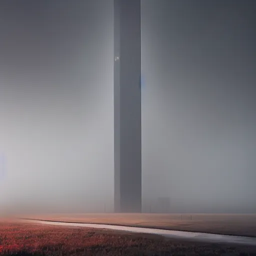 Image similar to a very tall soviet panel building in the fog, dystopian style, 4k, octane, hyperrealistic, extremely detailed,