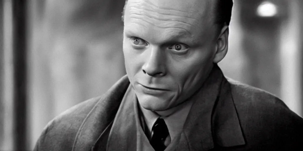 Image similar to a film still of Bill burr in Schindler's List, high quality