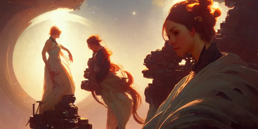 Image similar to the moment before the big bang, cinematic, highly detailed, digital painting, artstation, concept art, matte, sharp focus, illustration, art by artgerm and greg rutkowski and alphonse mucha