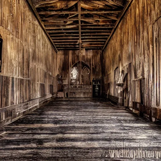 Image similar to picture of a cronenberg - like creature, southern gothic, inside of an old wooden church in louisiana, dark and intricate photograph