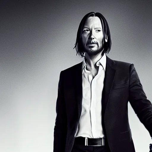 Image similar to thom yorke as john wick professional photo shot