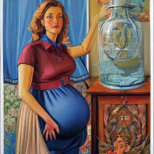 Prompt: a detailed and complex, highly detailed, concept art, soviet propaganda poster depicting a pregnant woman. painting by irakli toidze,