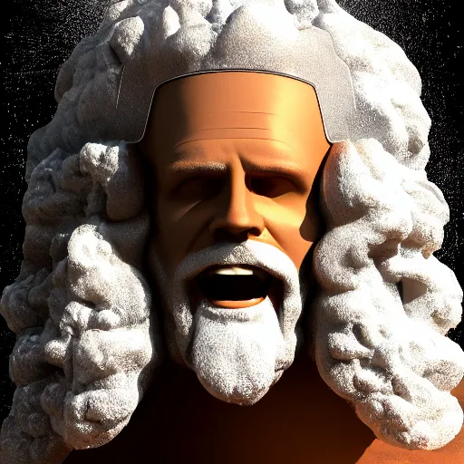 Prompt: Zeus head explosion big boom, hyperrealism, no blur, 4k resolution, ultra detailed,