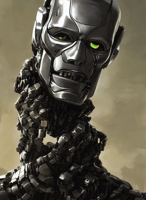 Image similar to portrait of willem dafoe as tinman, cyborg, borg, android, strogg, face of a man, robocop, cable, victor stone, ultron, terminator, machine, flesh, quake, doom demon, wolfenstein, monster, symmetry, symmetrical, concept art by ruan jia and greg rutkowski