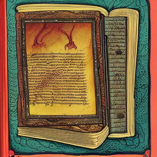 Image similar to page of magic book with magic spells and illustrations, highly detailed, 4 k