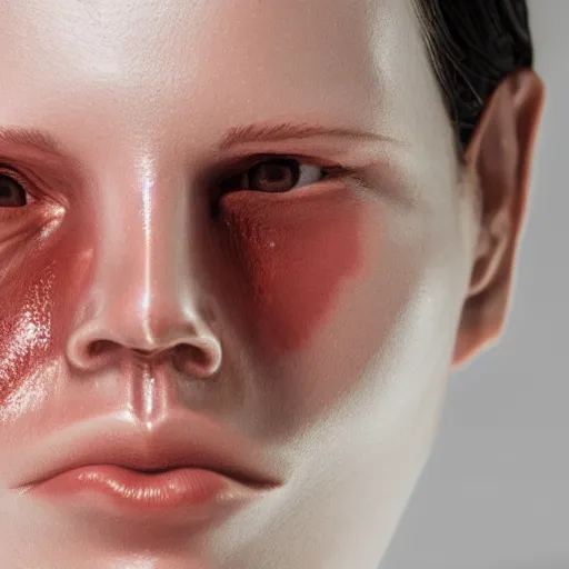 Prompt: a beautiful face sculpted from raw meat and rare earth metals, studio lighting, photorealistic