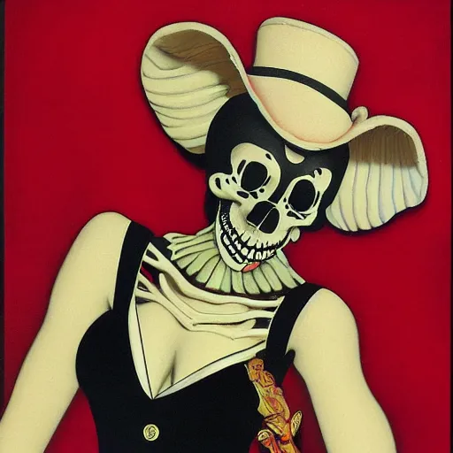 Prompt: portrait painting young woman skeleton, minnie mouse, comic book, elegant, highly detailed, painted by maxfield parrish and murakami